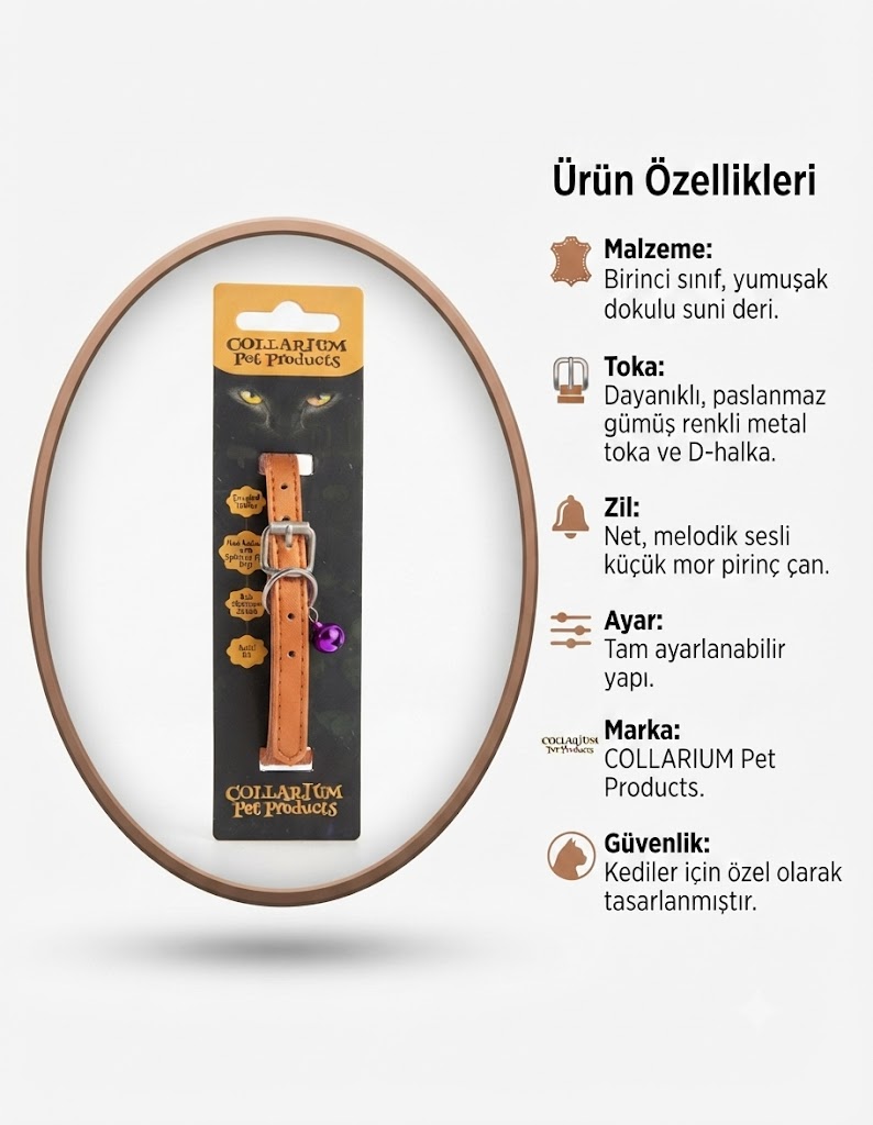 Collarium Pet Products Yumuşak Dokulu Ayarlanabilir Çanlı Kedi Boyun Tasması